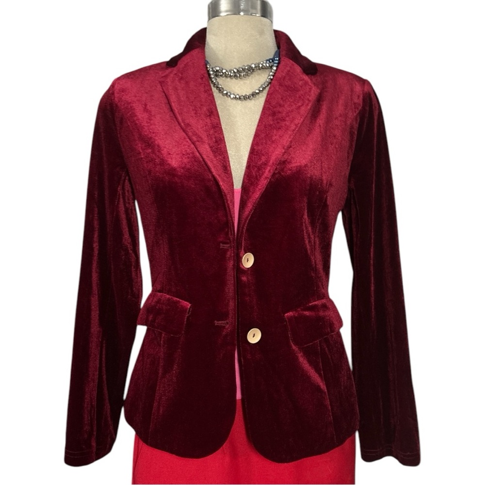 New Allegra Elegant Burgundy Velvet Blazer Size XS